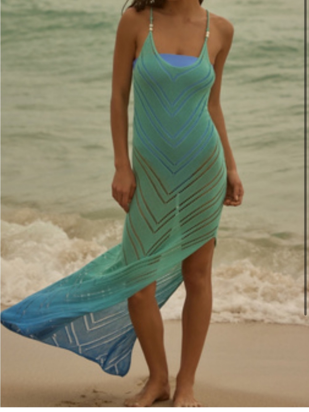 l*space Sheer Chevron Slip Cover-Up in Aqua and Blue